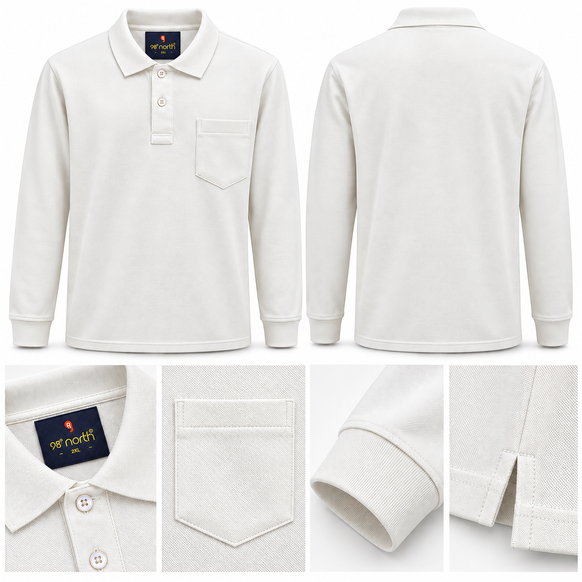 98° North Men’s Long-Sleeve Polo T-Shirt with Chest Pocket – 4 Colours