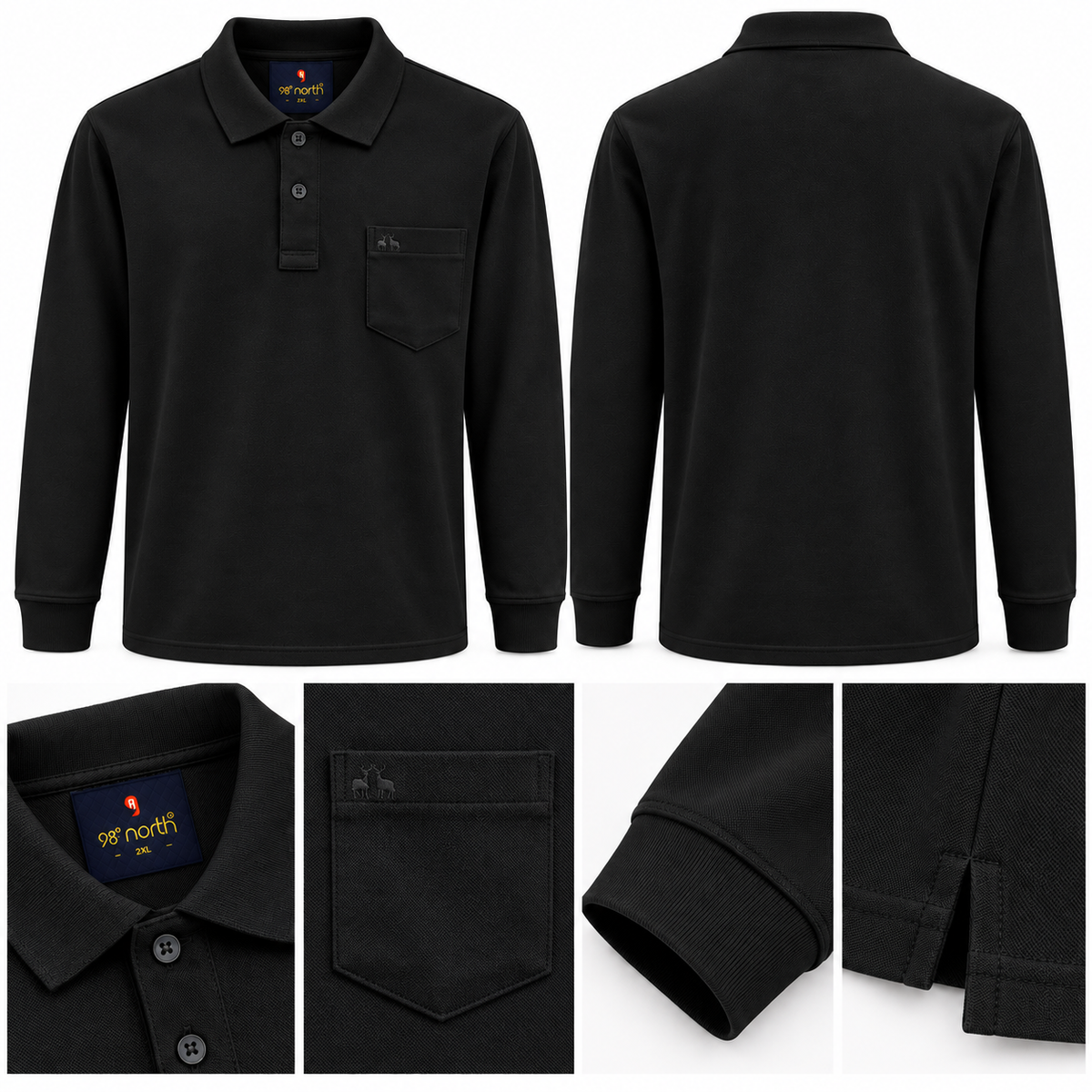 98° North Men’s Long-Sleeve Polo T-Shirt with Chest Pocket – 4 Colours
