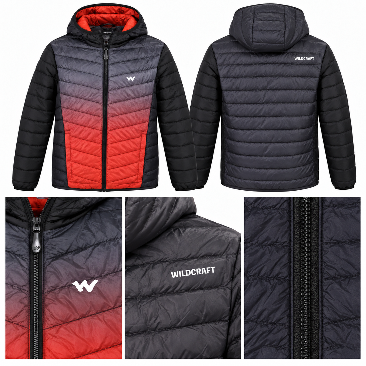 Wildcraft Printed Hooded Down Jacket – Black & Orange